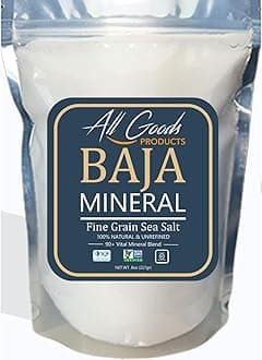 All Goods Products Baja MineralSea Salt – Fine Grain, 8 oz, 100% Natural, Hand-Harvested, Loaded with 90+ Essential Minerals, 30% Less Sodium, Kosher, Unrefined.