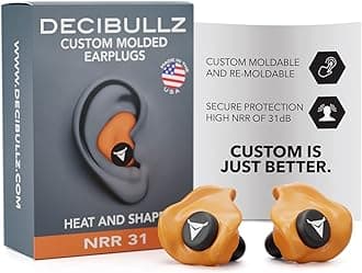 Decibullz - Custom Molded Earplugs, 31dB Highest NRR, Comfortable Hearing Protection for Shooting, Travel, Swimming, Work and Concerts (Orange)
