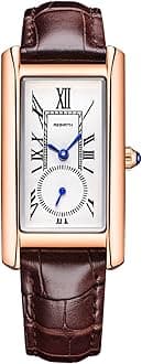 Women Quartz Watch Lady Stylish Rectangle Dress Watch with Leather Strap and Sapphire Crown