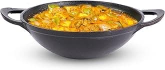 The Indus Valley Pre-Seasoned Cast Iron Kadai with Curve Handle | Medium, 25.2cm/10inch, 2.2Ltr, 2.3kg | Gas Compatible | Naturally Nonstick, 100% Pure & Toxin-Free