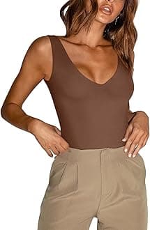 REORIA Butsmooth® Women’s Trendy Sexy Plunge Deep V Neck Sleeveless V Backless Going Out Tank Bodysuits Tops