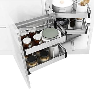 HFWYJF Blind Corner Cabinet Pull Out Organizer 15 Inch Opening,Magic Corner Base Cabinet Pull Out Left,Hidden Corner Cabinet Slide Out Shelves,2 Tier 4 Shelf Chrome Blind Corner Soft Close