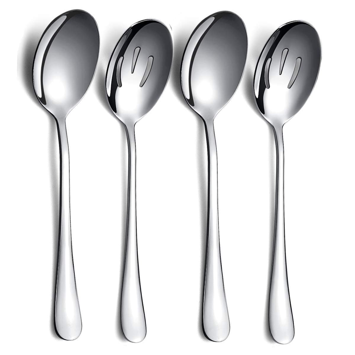 Serving Spoons 4 Pieces, Kyraton Serving Spoon, Include 2 Serving Spoon and 2 Slotted Spoons, Stainless Steel Serving Utensils, Serving Set Packing of 4