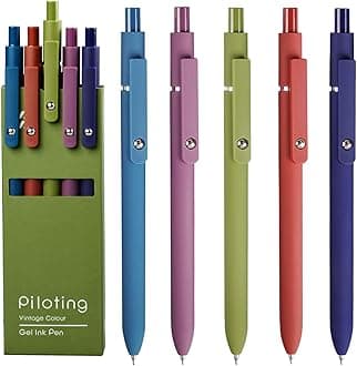Gel Pens, 5Pcs 0.5mm Fine Point Black Ink Pens With Smooth Writing,Office Desk Accessories,Quick Dry Pens For Journaling,Ballpoint Writing Supplies, Gift for Women and Men (Retro)