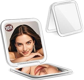 Small Compact Mirror for Purse,5X/1X Travel Magnifying Mirror for Women, Makeup Mirror for Girls, Portable Ultra Slim Pocket Mirror（Silver）