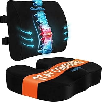 CloudBliss Seat Cushion,Office Chair Cushion,Car Seat Cushions,Lumbar Support Pillow for Office Chair,Back Support Memory Foam Pillow Coccyx Cushions for Tailbone Pain,Sciatica Back Pain Relief Black