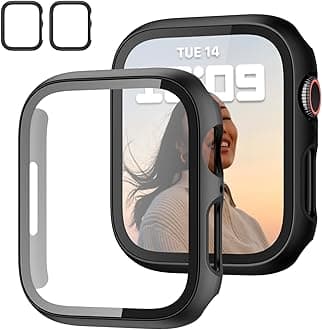 2 Pack Case with Tempered Glass Screen Protector for Apple Watch Series 6/5/4/SE 44mm,JZK Slim Guard Bumper Full Coverage Hard PC Protective Cover HD Ultra-Thin Cover for iWatch 44mm,Black+Black