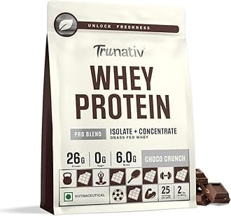 - Trunativ Pro Blend Whey Protein Powder Isolate & Concentrate | 100% Light & Clean Protein Powder | 26g Protein | 6g BCAA | 12.52g EAA | No added sugar | Choco Crunch 2lbs (907g)