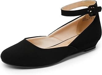 DREAM PAIRS Women's Dress Flats Ballet Low Wedge Round Toe Ankle Strap Comfortable Casual Flats Shoes