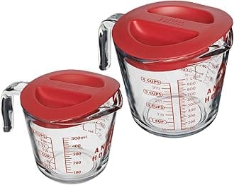 Lidded Measuring Cup Set (2-Piece, 2-Cup & 4-Cup with Red Lids, dishwasher safe)