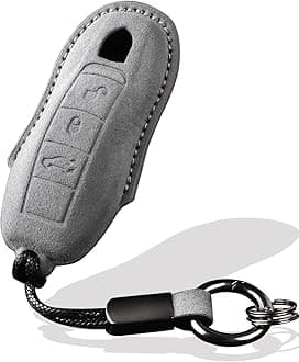 for Porsche Key Fob Cover with Keychain Fit for Panamera,Cayenne,Macan,Boxster,Cayman,718,911,918,92a,970,981,991, Smart Keys Case Protector Suede (Gray, Style B)