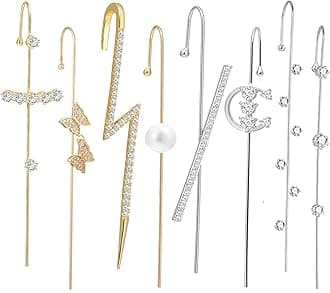 Hook Earrings for Women Helix Ear Clawer Pin Wrap Cuff Earrings Pierced Rhinestone Lightning Bolt Piercing Jewelry Gifts