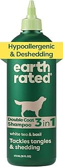 3-in-1 Deshedding Dog Shampoo and Conditioner, Deodorizing Oatmeal Shampoos for Dogs and Puppies, Great for Smelly Pets, White Tea and Basil Scent, 473 ml
