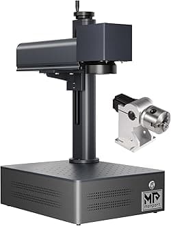 Monport 20W Fiber Laser Engraver＆Rotary Axis,LightBurn Compatible Fiber Laser Marking Machine with Red Dot Pointer 100000 Hour Lifespan,4.3"x4.3" Workbed Metal Etching Machine for Metal Marking