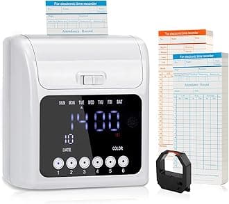 Tera Time Clocks with Extra 100pcs Time Cards (2 Sided, Monthly, 3.34*7.4") Employee Attendance Punch Payroll Recorder LCD Display Screen Electronic Time Recorder for Employees Small Business Office