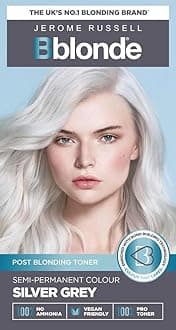 Jerome Russell Bblonde Silver Grey Post Blonding Toner - Semi Permanent Hair Dye Kit for Pre Lightened & Blonde Hair with Brazil Nut Oil, No Ammonia & Vegan