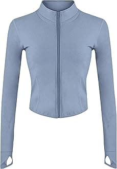 Lviefent Womens Lightweight Full Zip Running Track Jacket Workout Slim Fit Yoga Sportwear with Thumb Holes