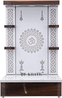 Wooden Temple Wall Hanging & Table Top Mandir White Led Light Puja Mandir for Home & Office Decor (Design 1) (24 X 16 X 12 INCH)