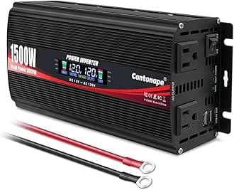 Cantonape 1500W Power Inverter 12V to 110V/120V Car Charger Converter with LCD Display, 3.1A Dual USB Ports 2 AC Outlets Car Adapter for RV, Truck, Solar, Off-Grid, Vehicle Black