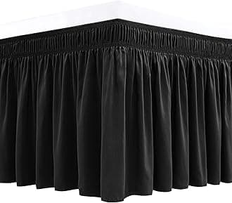 Biscaynebay Wrap Around Bed Skirts for Queen Beds 15" Drop, Black Adjustable Elastic Dust Ruffles Easy Fit Wrinkle & Fade Resistant Silky Luxurious Fabric Machine Washable