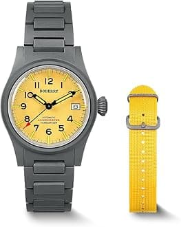 BODERRY Men's 38mm Titanium Watch, Automatic, Military, Day/Date Function, 100M Waterproof, Nylon Strap, Japanese NH35 Movement, Screw-Down Crown — LANDMASTER