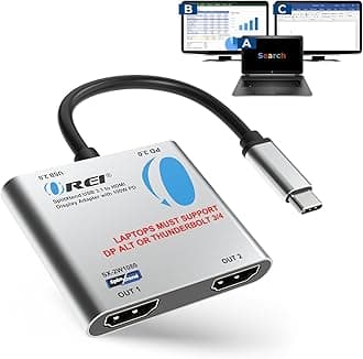 OREI SplitExtend HDMI Splitter Extended Display for Windows Only Dual Monitor - Multi-Monitor Display 3 Separate Screens - USB-C Adapter to HDMI 2.0, 4K@30Hz Outputs - 100W PD and USB 2.0 Input