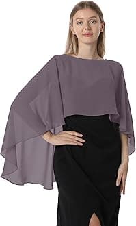 Capelets for women Chiffon Cape Shawls and Wraps for Evening Dress Wedding Capes Cover Up (Stone grey)