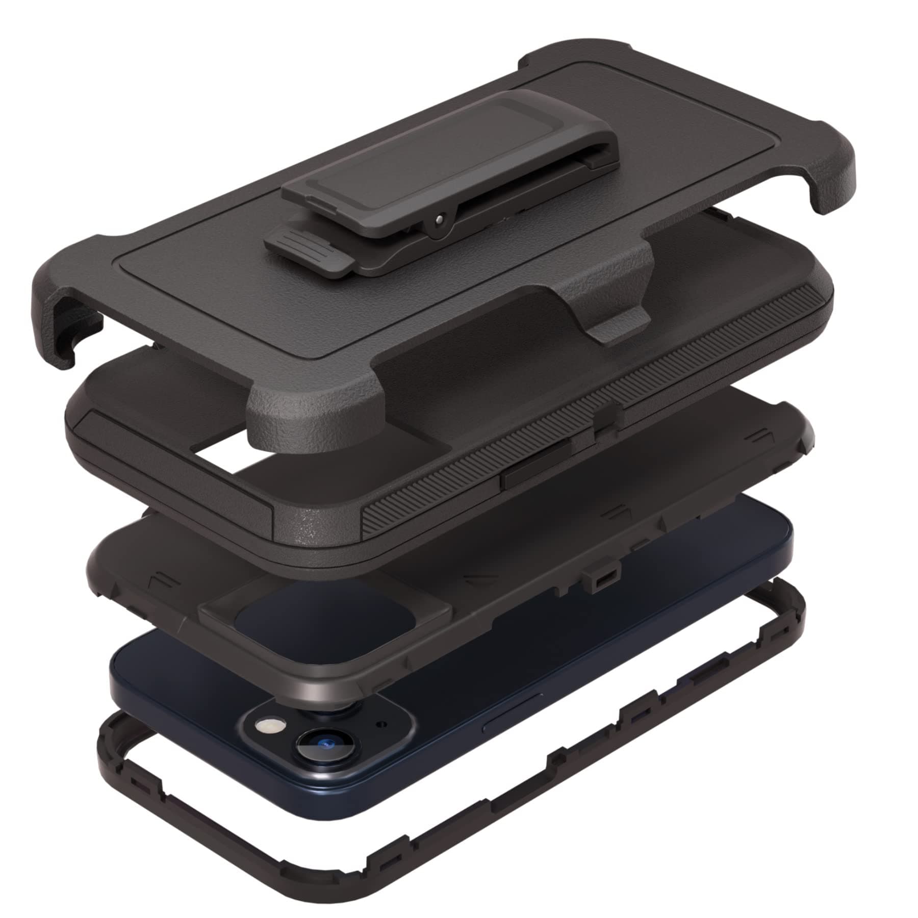 Compatible with iPhone 13 6.1 inch Case,with Screen Protectors,Heavy Duty Rugged Shockproof Full Body Protection Kickstand Case with Belt Clip Holster for iPhone 13 Phone (Black)