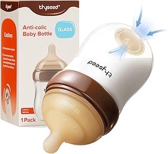 Thyseed Anti-Colic Glass Baby Bottle for Breastfed Infants, Paced Feeding, Breast-Like Newborn Extra Slow Flow Nipple (0m+), 5 oz, 1 Pack