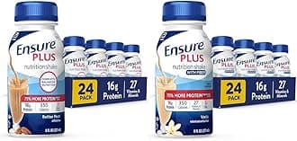 Ensure Plus Nutrition Shake with 16 grams of protein & Ensure Plus Liquid Nutrition Shake with Fiber, 16 Grams of Protein, Vanilla, 8 Fl Oz Bottle (Pack of 24)