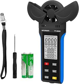 Digital Anemometer Wind Speed Meter, 6-in-1 Wind Gauge for Velocity/Temperature/Relative Humidity, Auto-Off with Data Hold, LCD Backlight, for Shooting, Sailing
