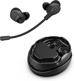 JLabWork Buds in-Ear True Wireless Headset with Detachable Noise-Canceling Boom Mic, Black, Long 55+ Total Hours Playtime, Bluetooth Multipoint, USB-C Charging Dock
