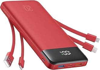 charmast 20000mAh Portable Charger with Built in Cables, 22.5W Travel Power Bank Fast Charging, USB C Cell Phone Battery Pack for iPhone 16/15/14/13/12/11 Series, iPad, Samsung, Android, Tablet