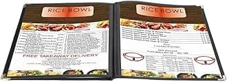 FlexzionMenu Covers 8.5 x 11 Inch - Book Style Menu Holders for Restaurant, Hotel, Cafe, Bar & Pubs - Transparent Clear Menu Covers with 3 Page 6 View, (30 Packs) Menu Folders with Gold Metal Corner