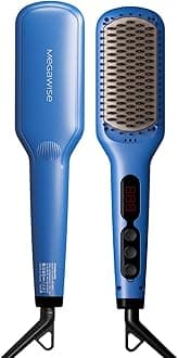 MEGAWISE Pro Ceramic Ionic Hair Straightener Brush for Home Salon | MCH Fast 20s Heating Tech with Auto-Off Safety | Anti-Scald with Universal Dual Voltage | Rotatable Power Cord (Gentian Blue)