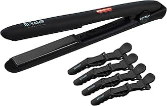 REVAMP Progloss Digital Ceramic Straighteners + Hair Sectioning Clips - Slim, Lightweight,Salon Professional Straightening and Curling Hot Iron Styler for All Hair Type, Adjustable Temperature - Black