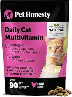 Cat Multivitamin Chews - Cat Treats for Health + Immune, Joint Support, Skin & Coat, and Digestion - Omega 3s, Lysine & Probiotics for Cats, Vitamins for Cats - Chicken (90-Day Supply)