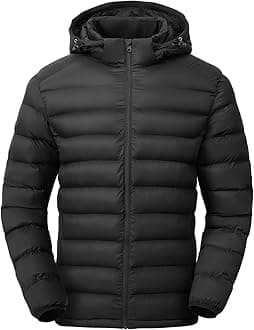 TBMPOYMen's Lightweight Puffer Jackets Detachable Hood Water-Resistant Casual Winter Coat Hooded Insulated for Travel Ski