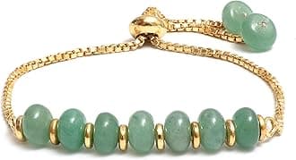 Gempires Aventurine Rondelle Beads Bolo Bracelet, Healing Stone, 14k Yellow Gold Plated, Adjustable Bracelets For Gift (Aventurine)