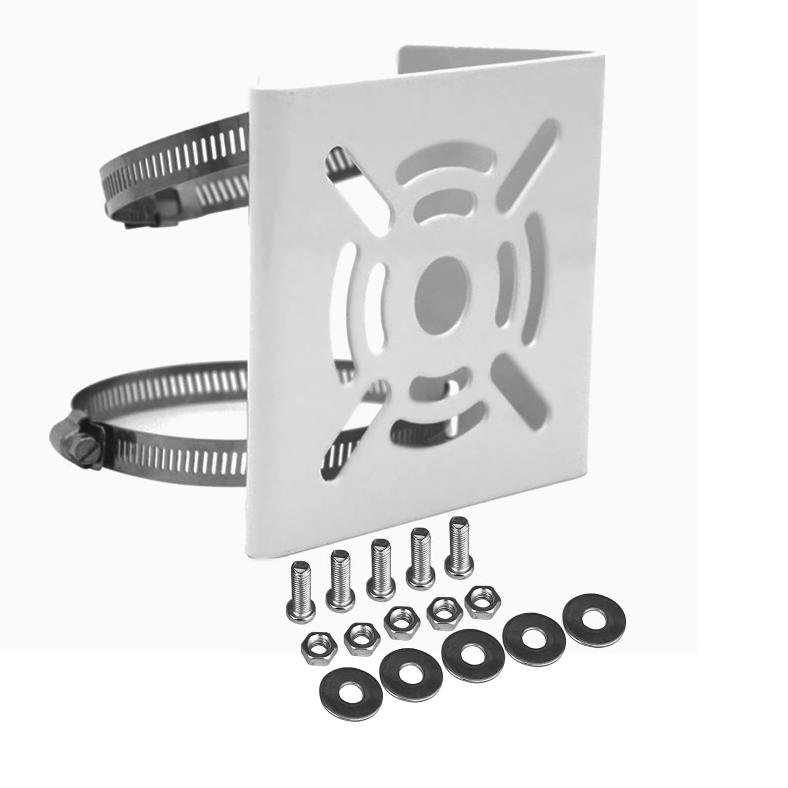 WiTi Universal Vertical Pole Mount for Security Camera, Solid Metal Mounting Corner Bracket with 2 Loop Downspout Bracket Pipe Clamps,Suitable for CCTV Cameras LED Wall/Stage Lights, Solar Panels