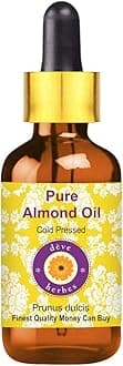 Pure Almond Oil (Prunus dulcis) with Glass Dropper | Cold Pressed | Natural | Undiluted | For Diluting Essential Oils | For Hair, Skin & Massage | Men & Women | 30ml
