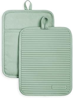KitchenAid Ribbed Soft Silicone Pot Holder Set, Pistachio