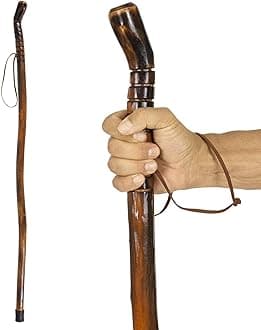 Vive Wooden Walking Stick for Hiking - Balance & Hiking Staff - Wood Walking Stick for Men, Women, Seniors - Strong, Non-Slip Wood Cane for Stability - Handcrafted, Waterproof, Leather Wrist Strap