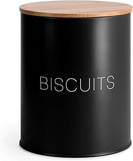 EHC Biscuit Tin Airtight, Cookie Jar Container, Biscuit Barrel, Round Biscuit Box Storage, Black
