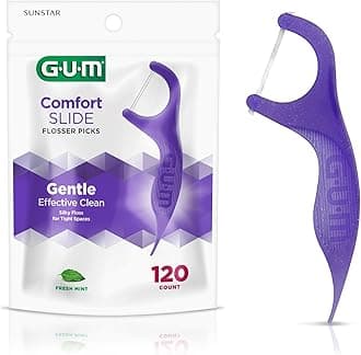 GUMComfort Slide Floss Picks - Perfect for Tight Teeth - Extra Strong Shred-Resistant Dental Floss, Easy Grip Handle - Dental Flossers for Adults - Fresh Mint Flavor, 120 Count