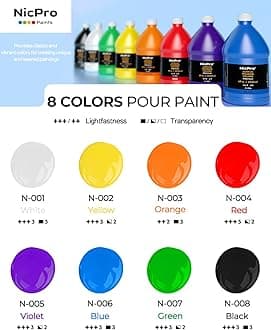 Nicpro 8 Colors Large Bulk Acrylic Pour Paint Set (69oz,2040ml) Premixed High Flow Art Pouring Paint Supplies Kit with Silicone Pour Oil, Gloves for Beginner Cell Creation Flow DIY, Ready to Pour