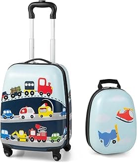 Kids Luggage, 12" Toddler Backpack & 16" Travel Suitcase with Wheels, Lightweight Toddler Girls Suitcase, Durable ABS Hardshell, 2Pcs Carry On Luggage Set for Boys Girls(Car)