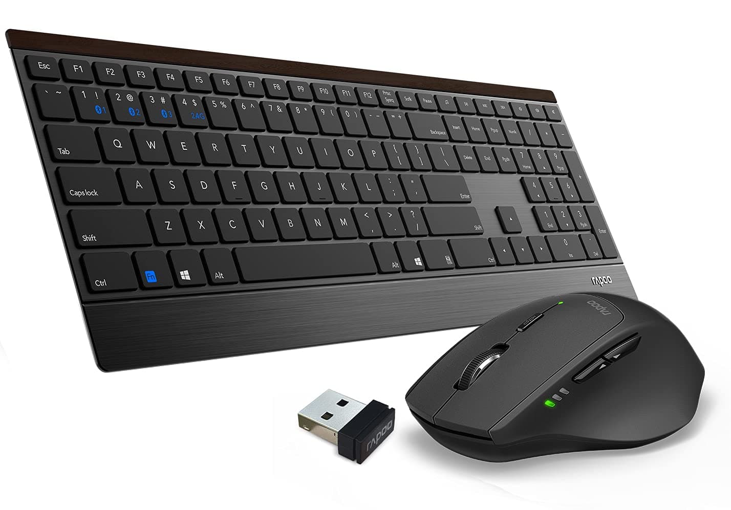 Wireless Keyboard and Mouse Combo, RAPOO 9500M Multi-Device Wireless Keyboard and Mouse Combo, Portable Ultra-Slim Keyboard Silent Mouse Set, Computer Keyboard for Windows 10/Android/ Mac OS