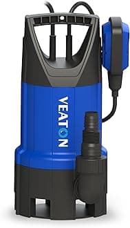 VEATON Portable Submersible Pump 750W 13000L/H, Dirty/Clean Water Pump Automatic or Continuous Manual Operation by Float Switch, Water Transfer Drainage Pump for Pond Garden Pool Hot Tub