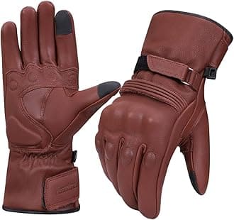 Harssidanzar Winter Motorcycle Gloves for Man,Genuine Leather Full Finger Touchscreen Thermal Lined with Thinsulate Waterproof Motorcycles Motorbike Riding Gloves KM048,Saddle, Size XL